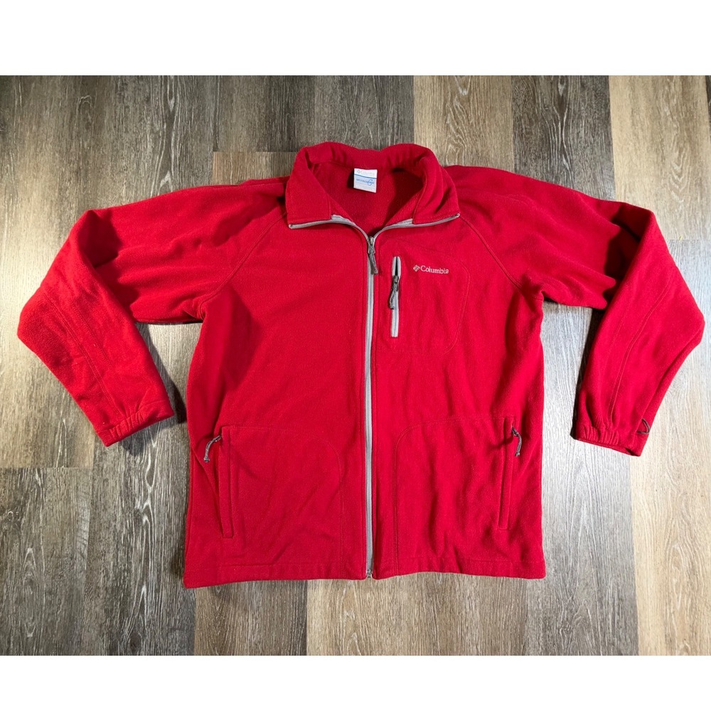 Columbia Fleece Jacket Mens Large Red Interchange Full Zip Mock Neck Pocket